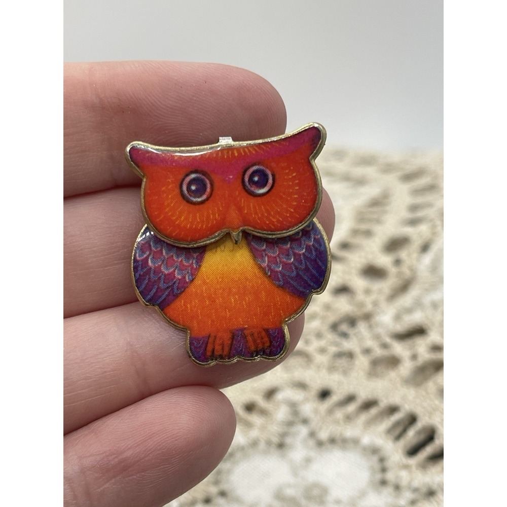 Vintage colorful owl brooch